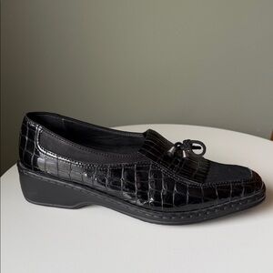 ARA Rachel Platform Loafer Croc Embossed Patent Leather & Suede Kiltie Nonskid 6
